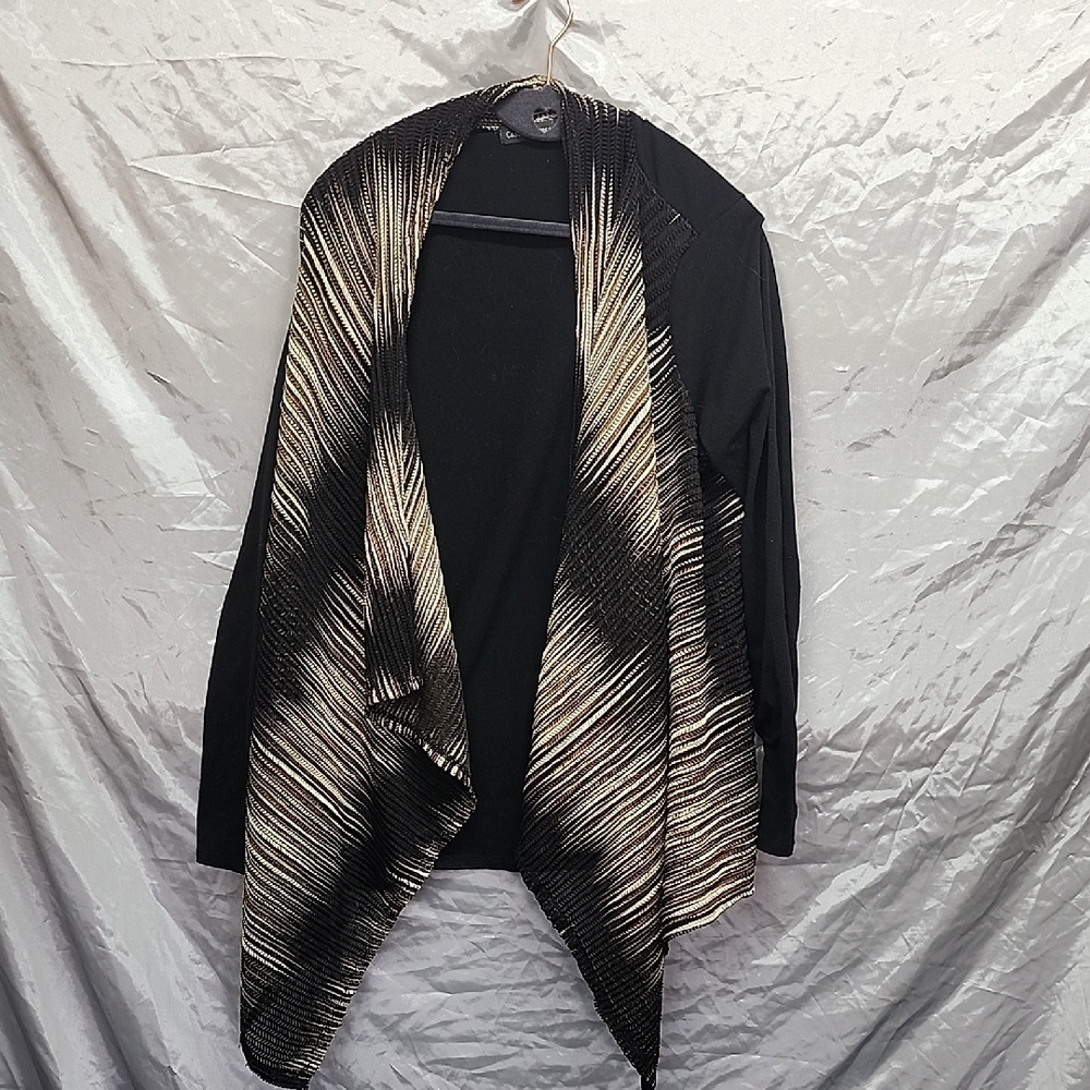 casual Express earth Tone Geometric Open Front Shrug Cardigan Womens SZ M